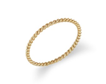 Twisted Ring Band - Petite Minimalist Ring - Rope Wedding Band - Yellow Gold, Rose Gold, White Gold, Palladium, Platinum - Promise Ring