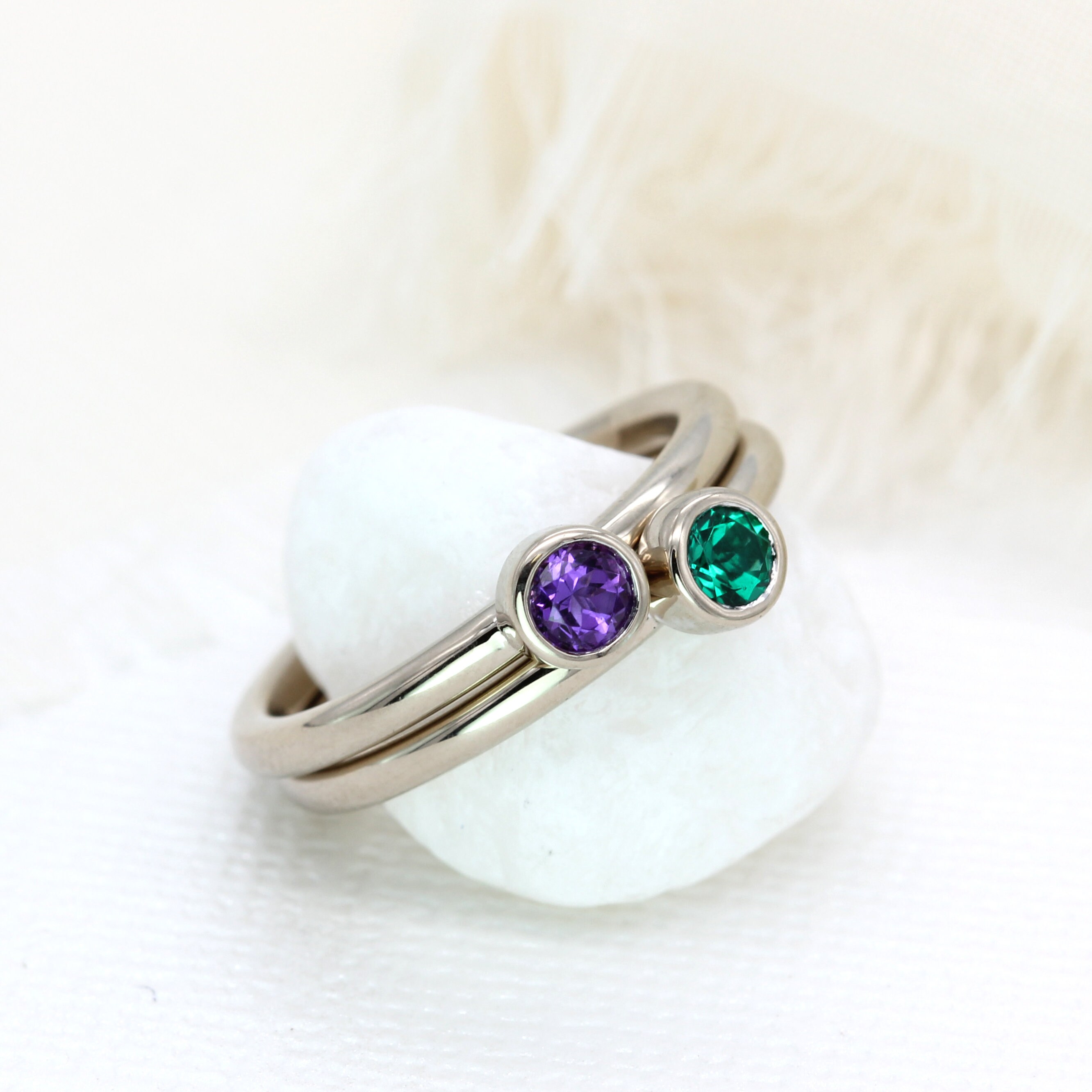 Straight Bar Mother's Ring - 14K White, Yellow, Or Rose Gold With 1-6 Simulated Birthstones - View #11