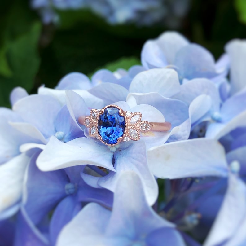 Oval Sapphire Engagement Ring Cornflower Blue, Rose Gold Anniversary, Wedding Ring Gift for Wife, Girlfriend Size 6 Ready to Ship image 8