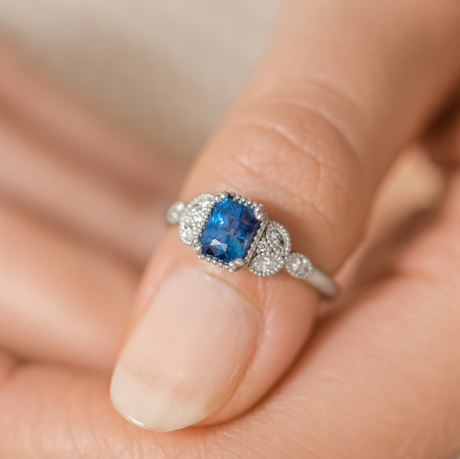 Cornflower Blue Sapphire Engagement Ring Platinum Etsy