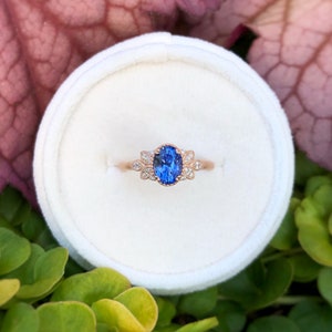 Oval Sapphire Engagement Ring Cornflower Blue, Rose Gold Anniversary, Wedding Ring Gift for Wife, Girlfriend Size 6 Ready to Ship image 9