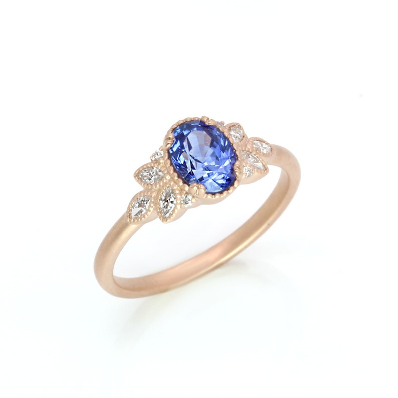 Oval Sapphire Engagement Ring Cornflower Blue, Rose Gold Anniversary, Wedding Ring Gift for Wife, Girlfriend Size 6 Ready to Ship image 3