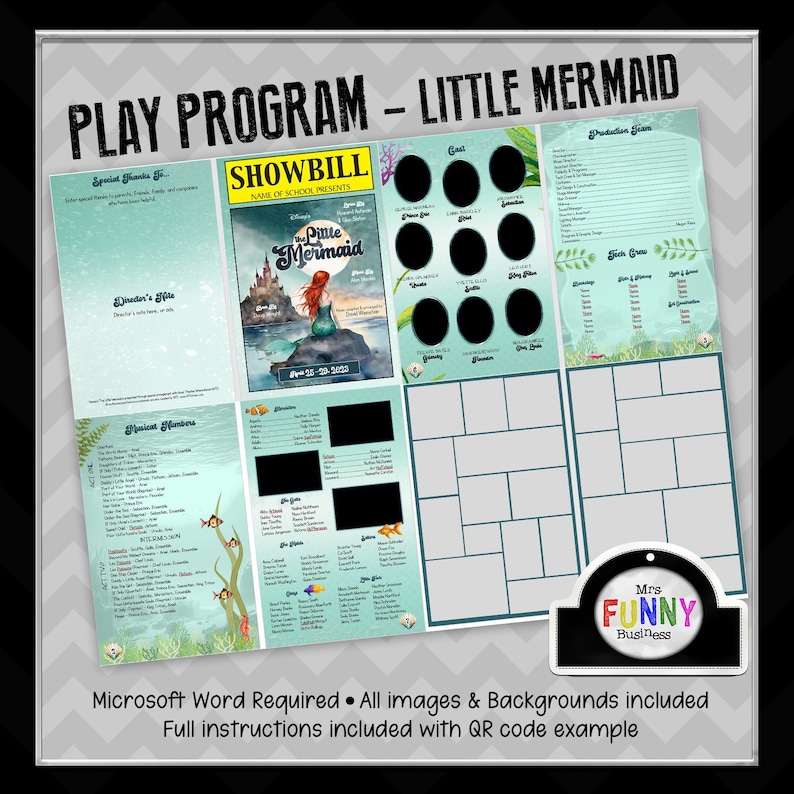 School Play Program Templates, Microsoft Word - The Little Mermaid image 1