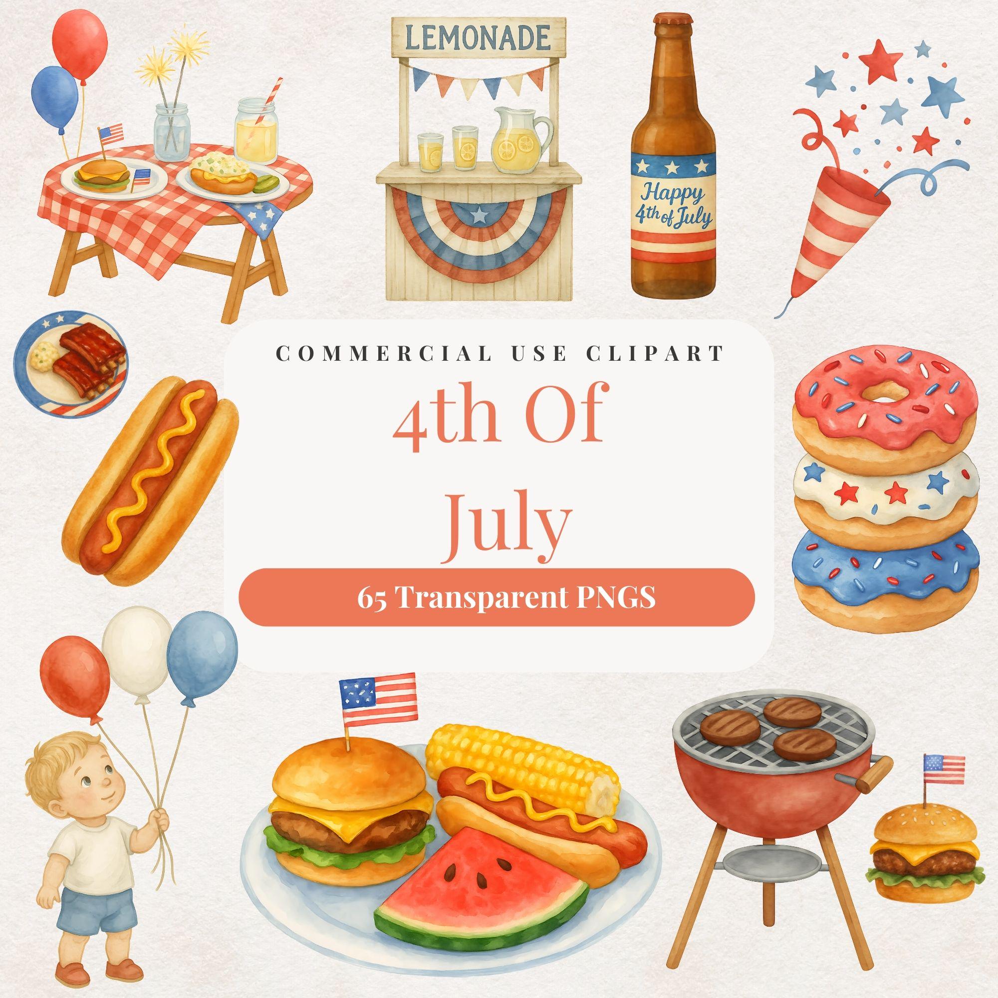 4th of July Clipart Bundle – Patriotic Watercolor Pngs (commercial Use ...