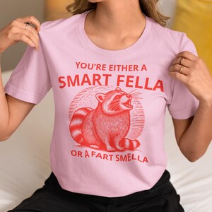 Camiseta retro de dibujos animados "¿Eres inteligente o hueles a pedos?", unisex, extraña, meme, mapache basura, divertida.