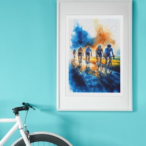 Watercolour Cyclist Print, Bike Digital Print, Poster, Wall Art Décor For Kitchen, Bedroom, Living Room, Office or a Gift - High-Resolution