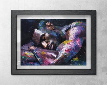 Black Man Wall Art, Abstract Portrait, Afro Digital Art Print, Afro Men Wall Art, Contemporary Artwork, Afrocentric Art