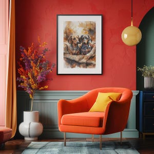 Two Miniature Dachshunds Watercolour Print  Digital Print, Wall Art Décor For Kitchen, Bedroom, Living Room, Office or a Gift for Dog Lovers