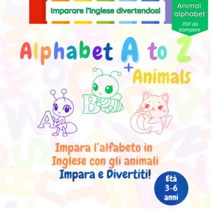 Alphabet A to Z + Animals – Alfabeto inglese da colorare con animali I Libro educativo PDF stampabile per bambini dai 3 ai 6 anni
