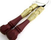Glam Wedding Cake Server And Knife Set Burgundy with Gold Glitter Bridal Shower Gift, Wedding Gift, Cake Cutter Set, Choose Your Colors