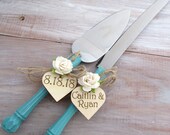 Personalized Wedding Cake Server Knife Set Rustic Wedding Cake Server Turquoise Wedding Server Set Personalized Wedding Gift Bridal Shower