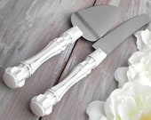 White Rustic Chic Wedding Cake Server Knife Set Cake Cutter Set Bridal Shower Gift Wedding Gift Shabby Chic Vintage Wedding