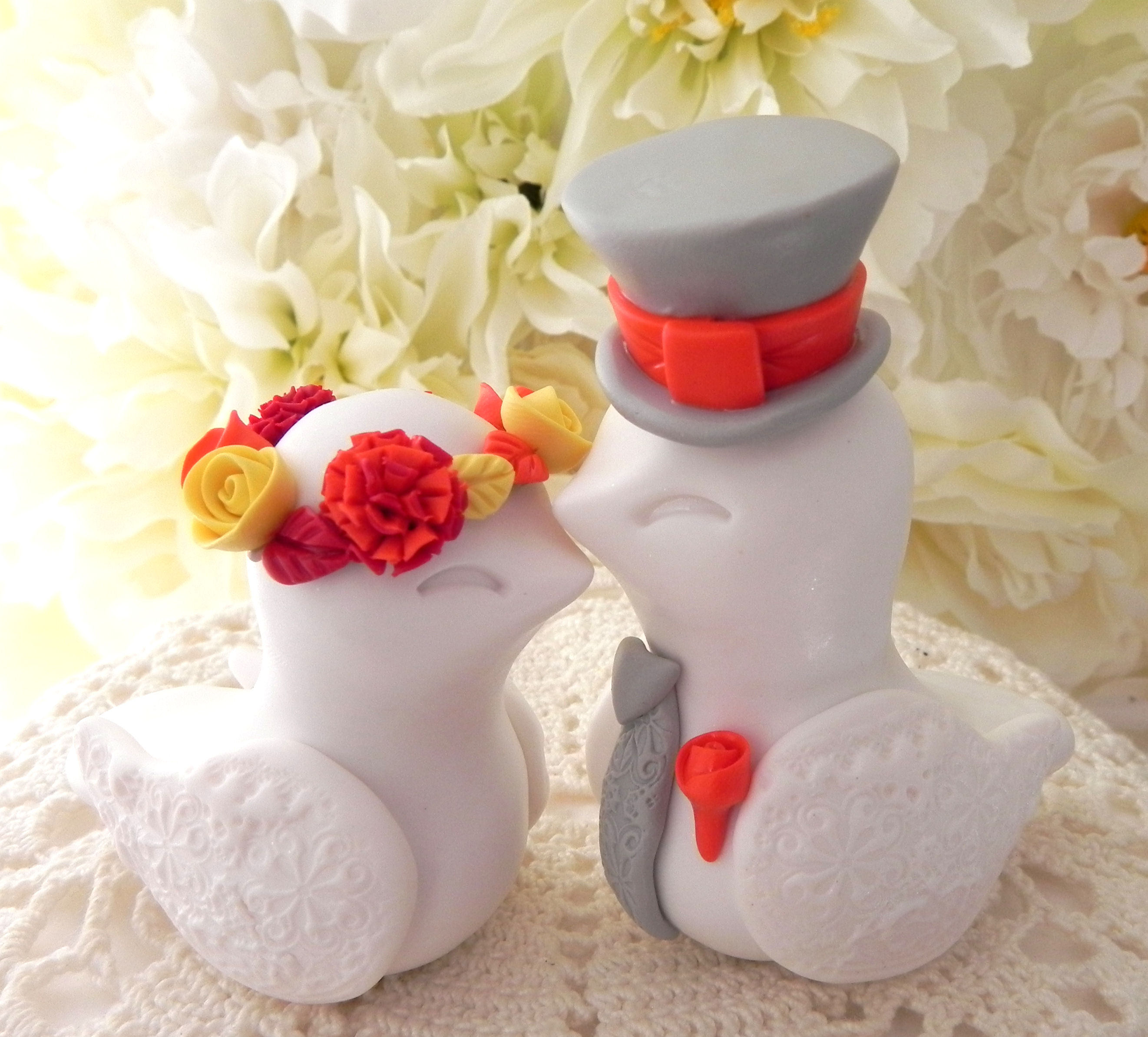 Fall Love Bird Wedding Cake Topper White Red Yellow Orange