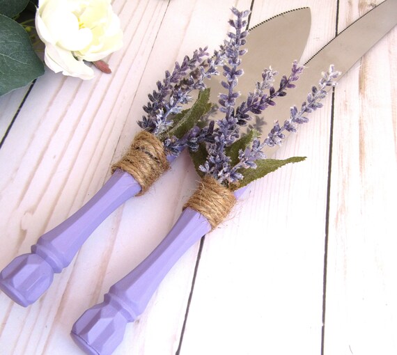 Rustic Wedding Cake Server And Knife Set Lavender Handles With Etsy