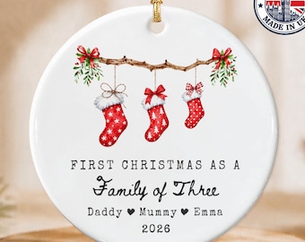First Christmas As A Family Of Three Ornament, Baby 1st Xmas New Parent Keepsake