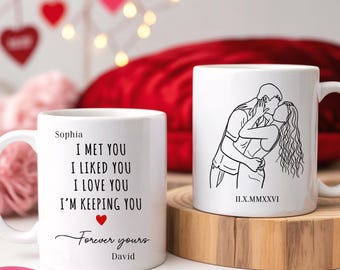 Custom Couple Portrait Mug, Personalized Valentine's Day Gift For Him
