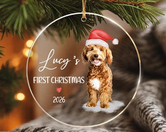 Custom Dog's First Christmas Ornament, Personalized Pet Photo, Acrylic Ornament