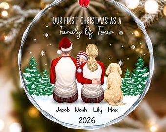 Custom Family of Four Christmas Ornament, Baby's First Christmas Keepsake 2026, Dog Owner Gift