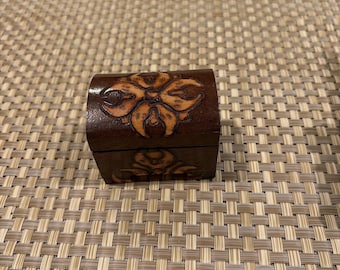Pyrography Hinged Carved Wooden Trinket Box