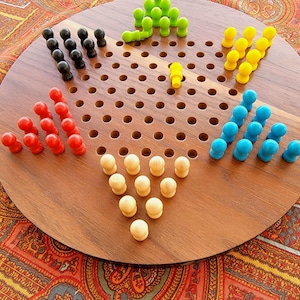 Chinese Checkers Board Game - Wooden Marble Strategy Game for Kids & Adults - Classic Family Fun, 6-Player Indoor/Outdoor Toy