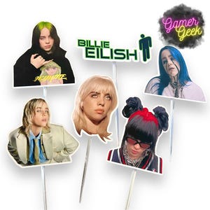 Billie Eilish Inspired Cupcake Toppers | Party Supplies | Cupcake Picks | High Quality | Clear Prism Picks
