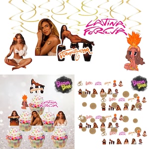 NEW Karol G Tropicoqueta Inspired Party Decorations Package | Table Confetti | Spiral Hanging Decor | Cupcake Picks | Straws