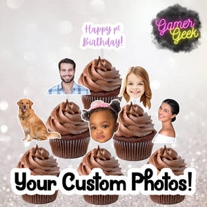 Custom Photo Cupcake Toppers | Party Supplies | Personalized Cupcake Picks | High Quality | Clear Prism Picks