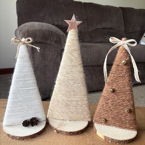 Yarn Wrapped Christmas Tree Set: Farmhouse Woodland Decor