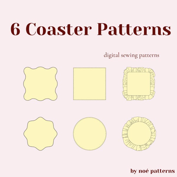 6 Coasters Digital Sewing Pattern (PDF A4, Letter, A0, Projector and Video Tutorial)