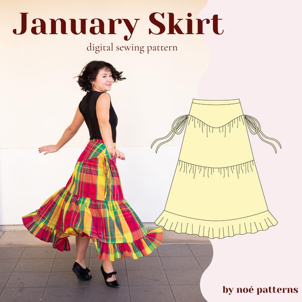 January Skirt Digital Sewing Pattern (size inclusive PDF A4, Letter, A0, Projector and Video Tutorial)