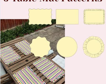 Patrón digital para coser 6 manteles individuales (PDF A4, Carta, A0, para proyector y videotutorial)