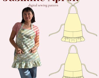Patrón digital de costura para delantal Jazmín (PDF con tamaños compatibles: A4, Carta, A0, Proyector)