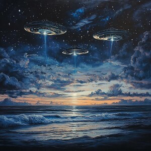 Ensoñaciones cósmicas: Conjunto de 4 pósteres de cielo galáctico y océano místico