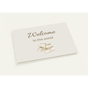 10er Set: A6 Babykarte – Welcome to the World – Neugeborenenkarte mit Babyschühchen