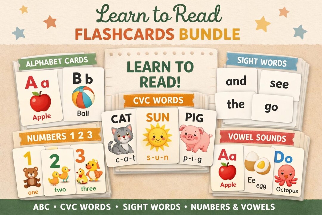 Reading Flashcard Toddler Learn to Read Flashcards | Alphabet, CVC, Sight Words, Numbers ...