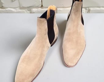 Handmade Begie Suede Chelsea Boots Men's Leather Ankle Boots