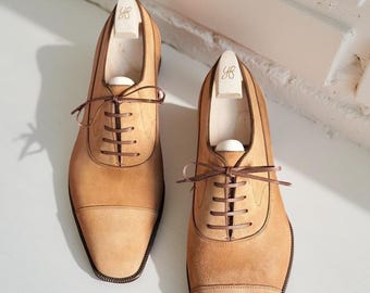 Handmade Brown Suede Leather Oxford Cap Toe Shoes Men’s Wedding And Dress Shoes