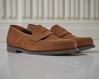 Men’s Brown Suede Leather Loafers Handmade Slip-On Casual And Dress Shoes