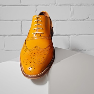Handmade Yellow Leather Oxford Brogue Wingtip Shoes