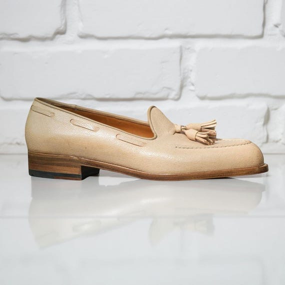 Men’s Beige Tassel Loafers Handmade Slip-On Dress Shoes Classic Italian Style