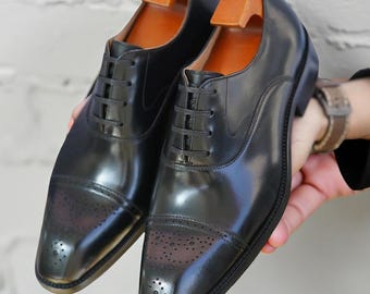 Men’s Cap Toe Brogue Oxford Shoes  Classic Leather Dress Shoes, Handmade Formal Footwear