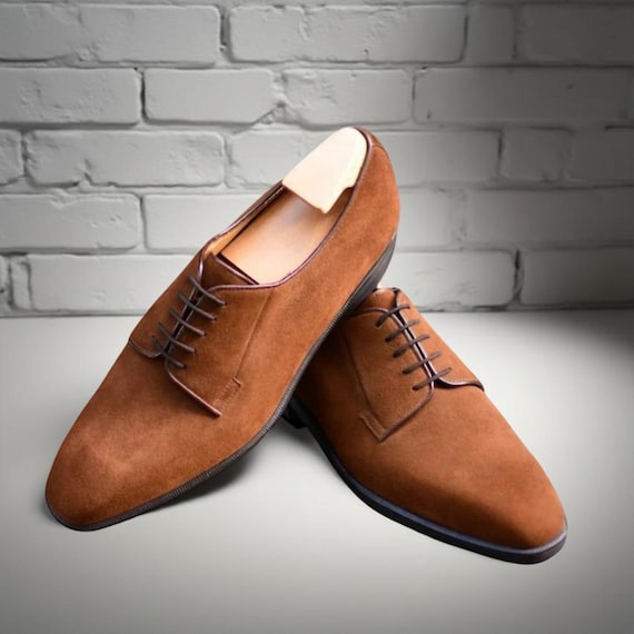 Handmade Brown Suede Derby Shoes: Men's Classic Lace-Up Style Handmade Brown Suede Derby Shoes: Men's Classic Lace-Up Style