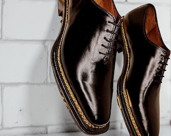 Handgemaakte zwart leren oxford schoenen klassieke herenschoenen