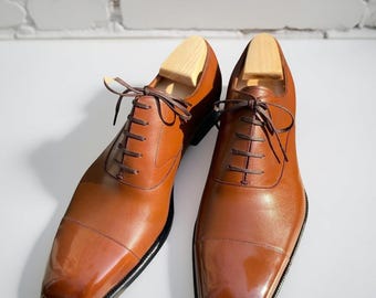 Handmade Brown Leather Oxford Cap Toe Shoes Men’s Wedding And Dress Shoes
