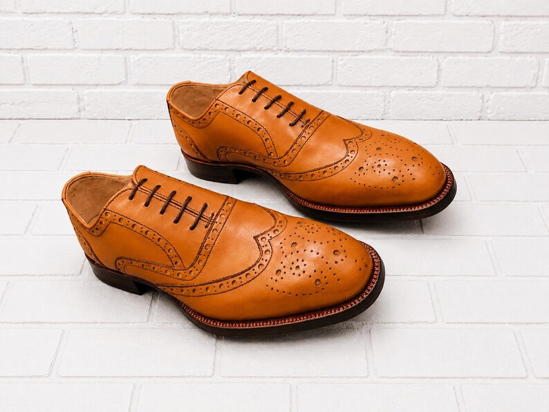 Zapatos Oxford de cuero marrón hechos a mano con punta brogue: zapatos de vestir formales imagen 13