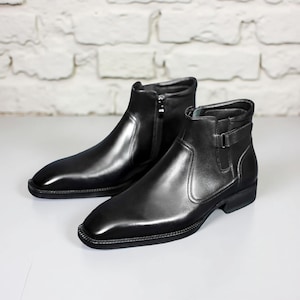Handmade Black Leather Chelsea Boots: Men&#39;s Slip-On Ankle Boots