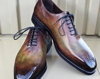 Handgefertigte Patina Leder Oxford Schuhe für Herren Luxus Handgemalte formelle Schuhe
