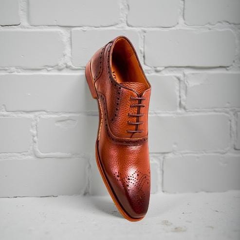 Handmade Brown Oxford Wingtip Brogue Shoes Men display picture 1