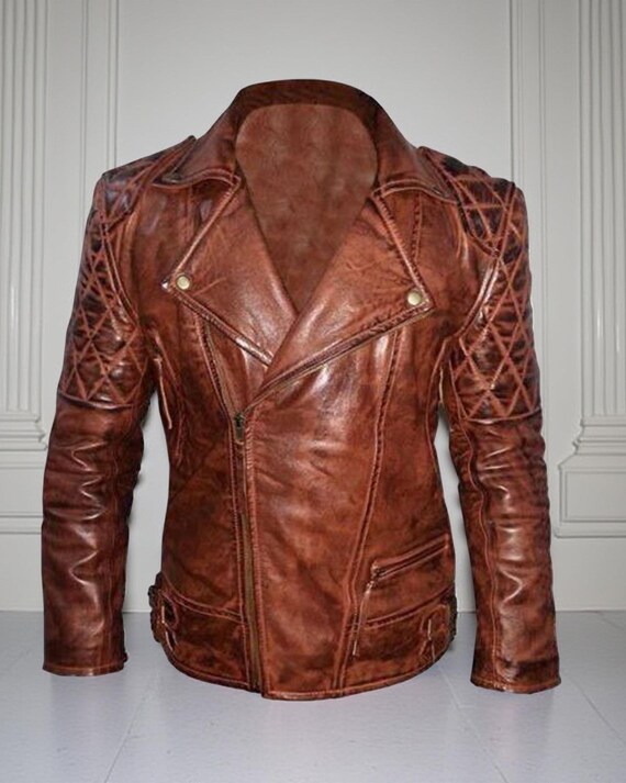 Brown Quilted Leather Biker Jacket Men’s Handmade Vintage Motorcycle Style