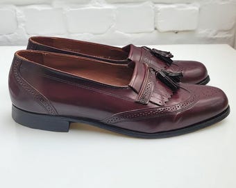 Burgundy Tassel Loafers Men | Handmade Leather Brogue Dress Shoes Classic Slip-On Formal Shoes